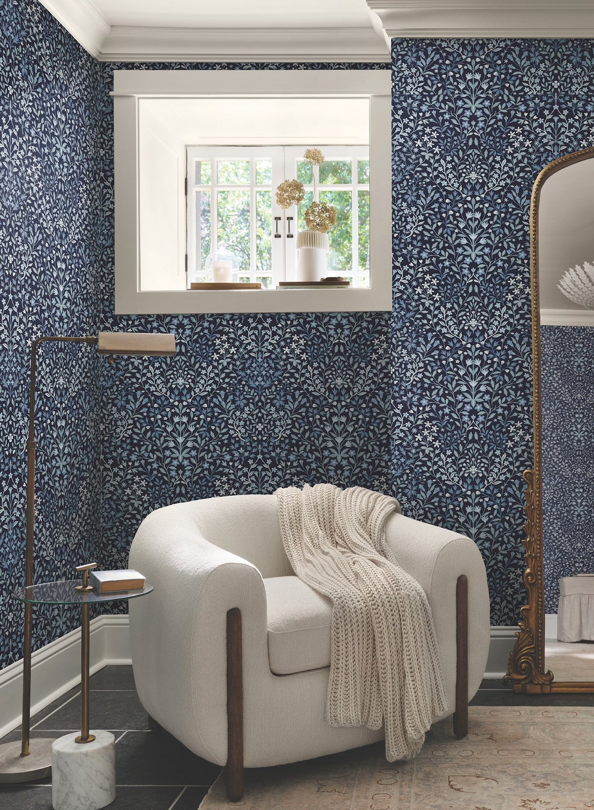Garden Terrace Blue Wallpaper with Botanical Modern Motif - York MF4723