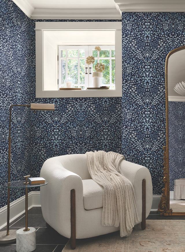 Garden Terrace Blue Wallpaper with Botanical Modern Motif - York MF4723