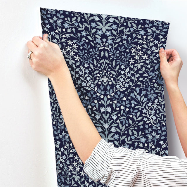 Garden Terrace Blue Wallpaper with Botanical Modern Motif - York MF4723
