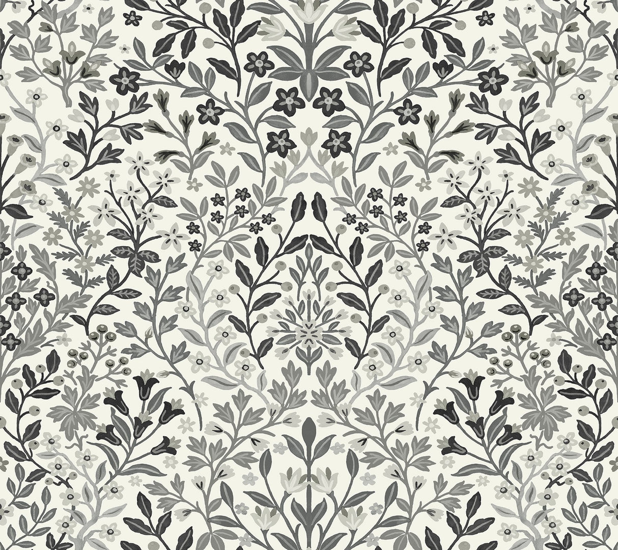 Garden Terrace White & Black Botanical Modern Prepasted Wallpaper - York MF4724