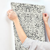 Garden Terrace White & Black Botanical Modern Prepasted Wallpaper - York MF4724