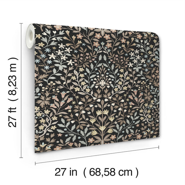 Garden Terrace Black & Neutral Wallpaper with Modern Botanical Pattern - York MF4725
