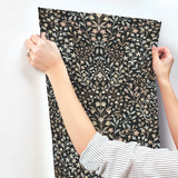 Garden Terrace Black & Neutral Wallpaper with Modern Botanical Pattern - York MF4725