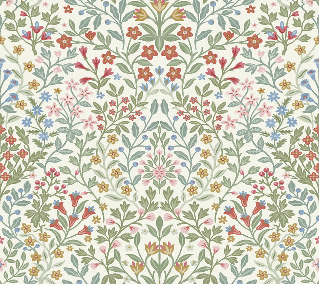 Garden Terrace White & Multicolor Wallpaper with Modern Botanical Pattern - York MF4726