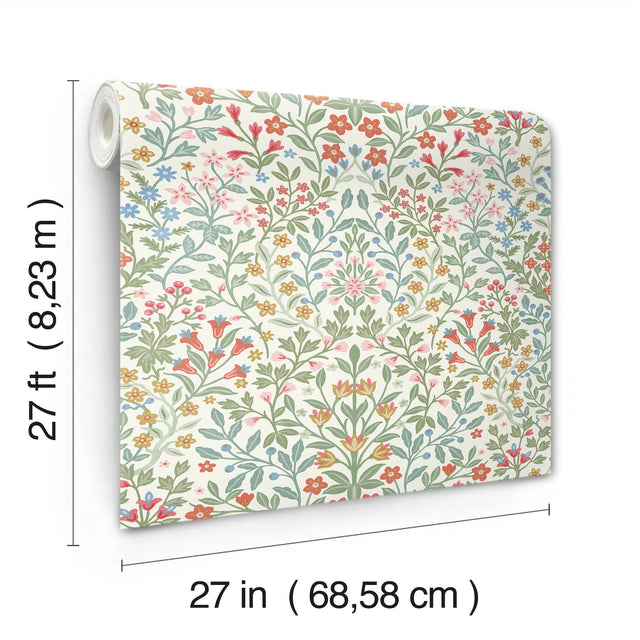 Garden Terrace White & Multicolor Wallpaper with Modern Botanical Pattern - York MF4726