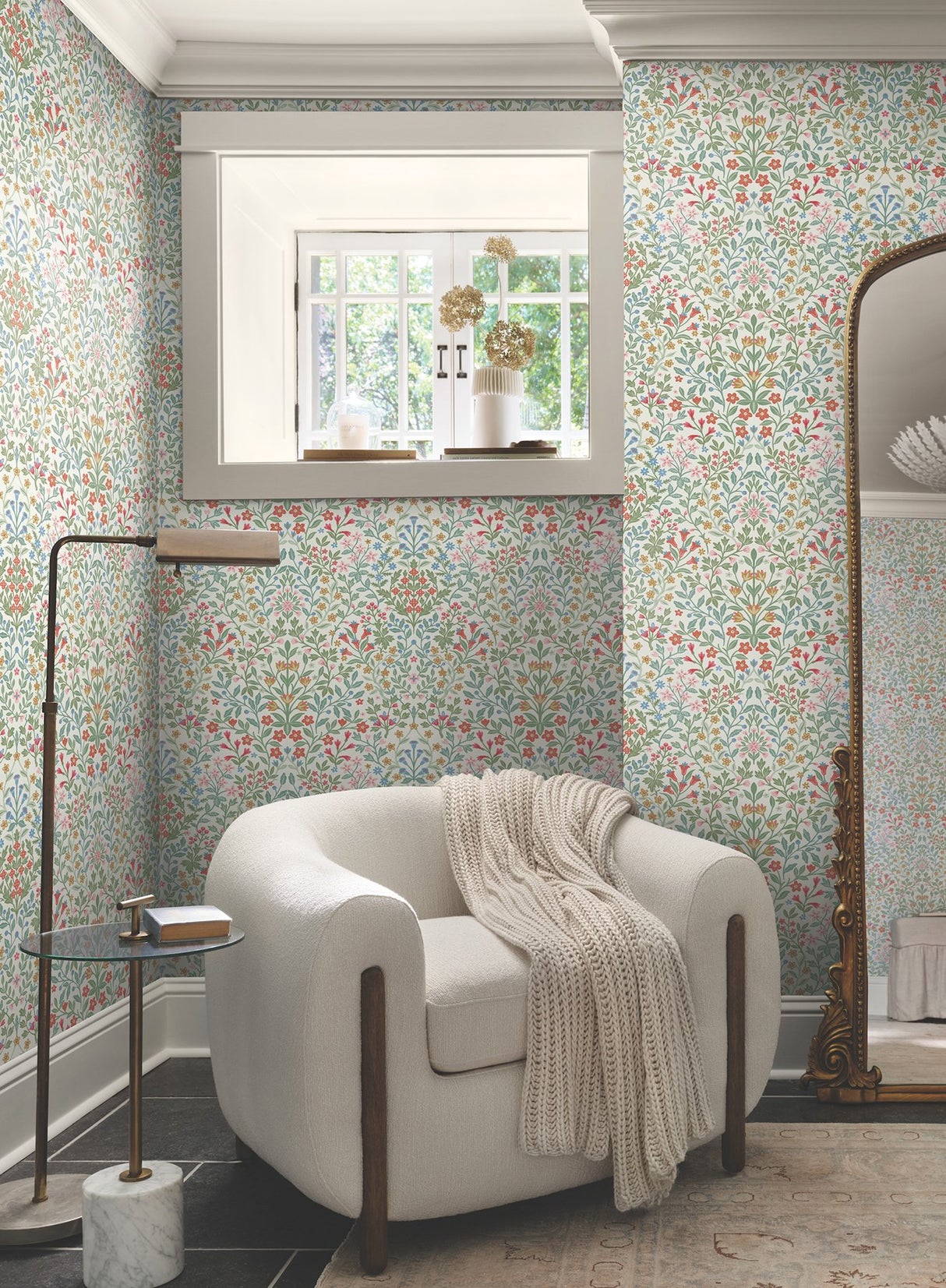 Garden Terrace White & Multicolor Wallpaper with Modern Botanical Pattern - York MF4726