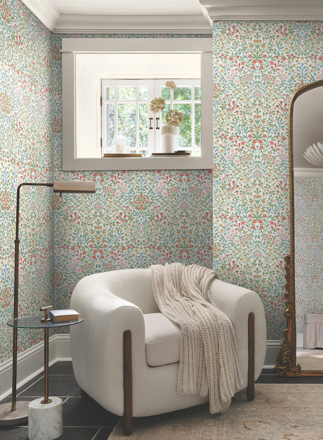 Garden Terrace White & Multicolor Wallpaper with Modern Botanical Pattern - York MF4726