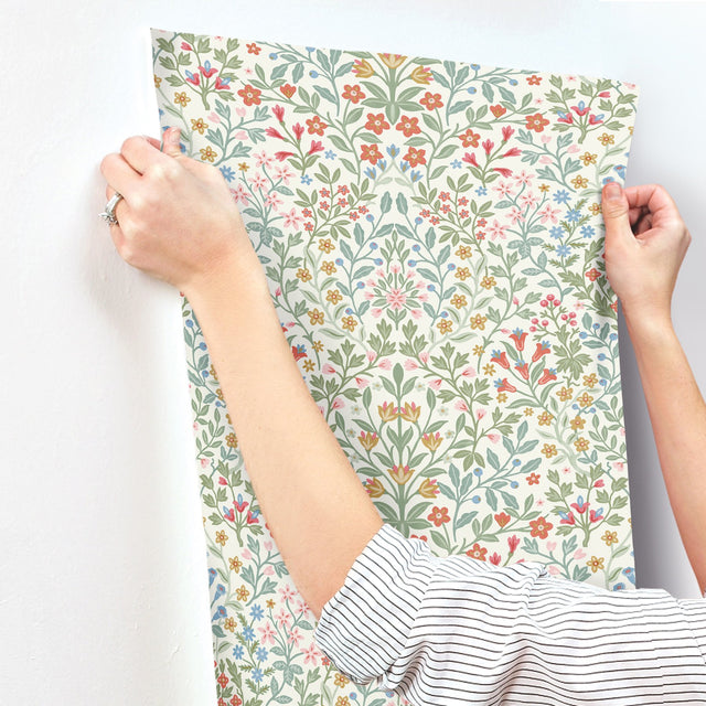 Garden Terrace White & Multicolor Wallpaper with Modern Botanical Pattern - York MF4726