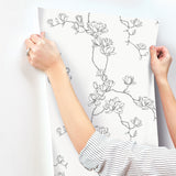 Magnolia Branches Black Wallpaper with Botanical Floral Pattern, Farmhouse Style - York MF4731