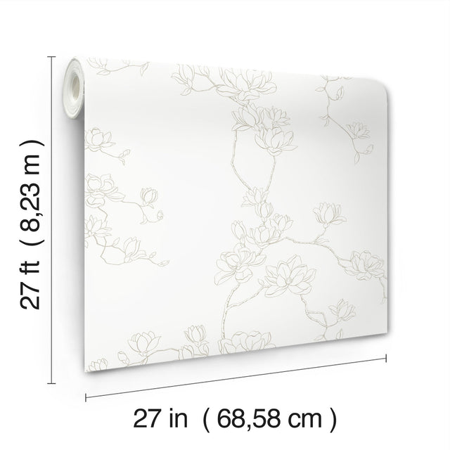 Magnolia Branches Beige Prepasted Wallpaper with Botanical Farmhouse Style - York MF4732