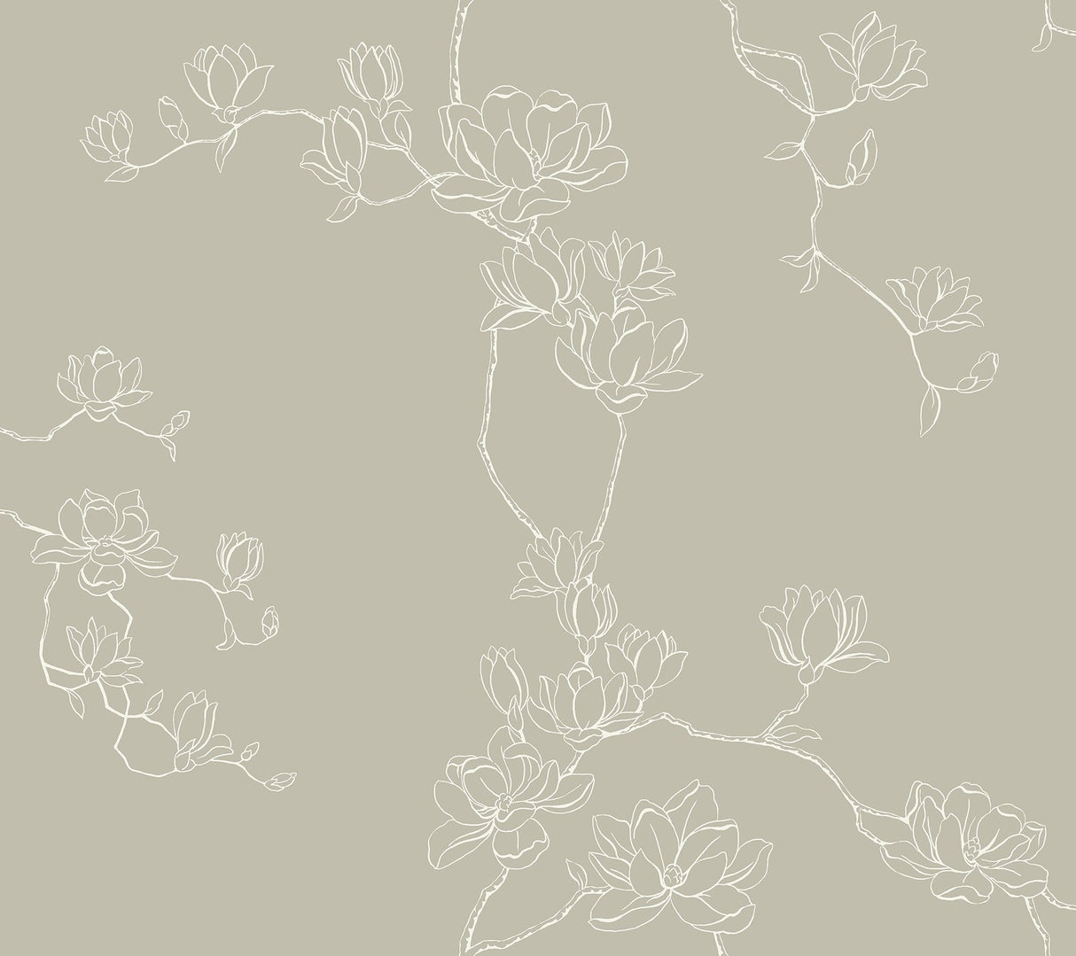 Magnolia Taupe Branches Wallpaper with Botanical Magnolia Branch Motif - York MF4736