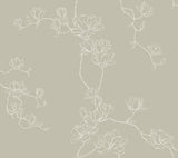 Magnolia Taupe Branches Wallpaper with Botanical Magnolia Branch Motif - York MF4736