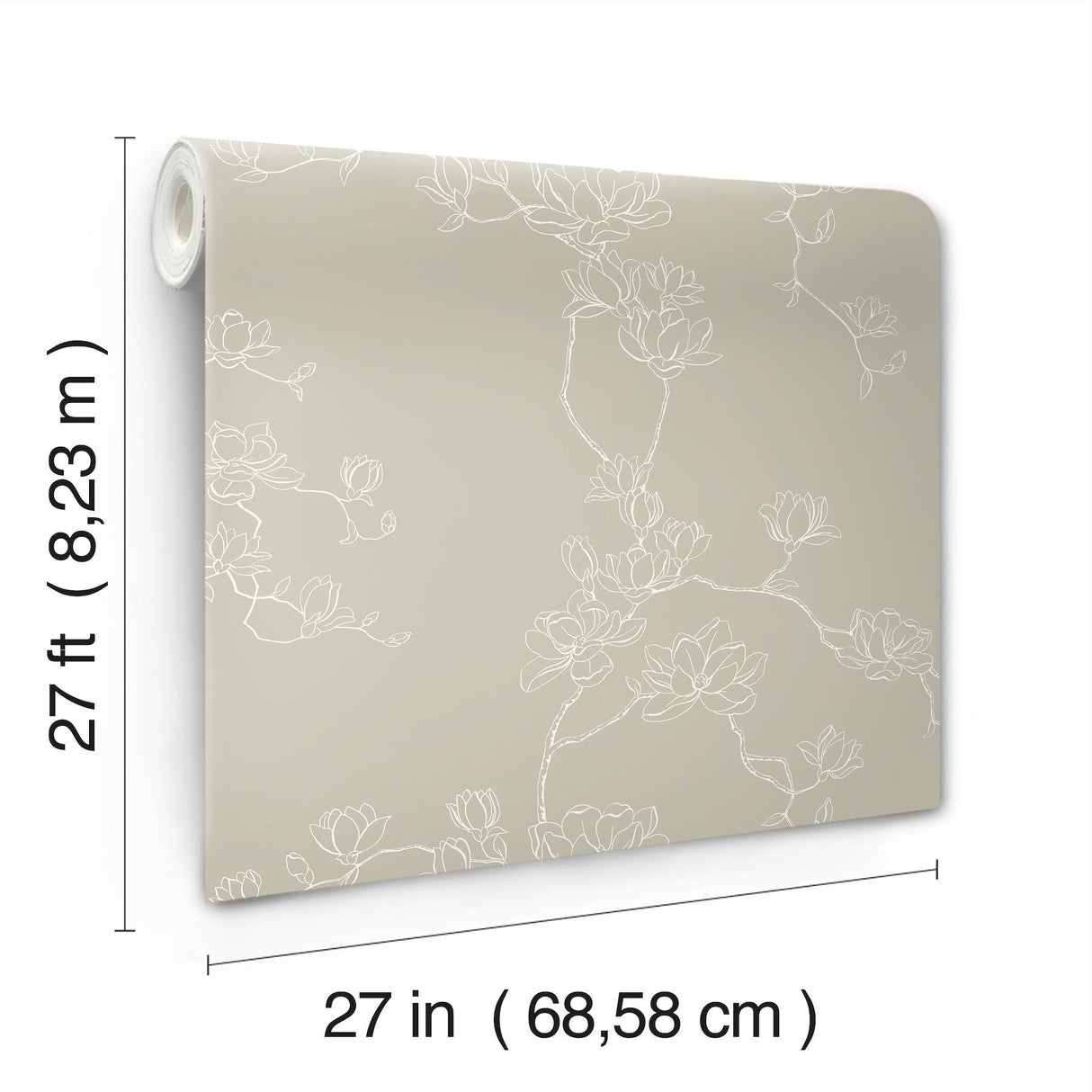 Magnolia Taupe Branches Wallpaper with Botanical Magnolia Branch Motif - York MF4736