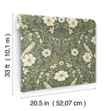 Colette Olive Wallpaper with Botanical Bird and Floral Motif - York MF4741