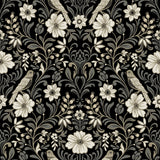 Colette Black Wallpaper with Botanical Bird Damask - York MF4742