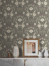 Colette Charcoal Wallpaper with Botanical Woodland Damask- Magnolia Home MF4743 - York