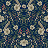 Colette Navy Wallpaper with Botanical Birds and Blooms - York MF4745