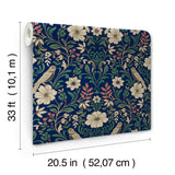 Colette Navy Wallpaper with Botanical Birds and Blooms - York MF4745