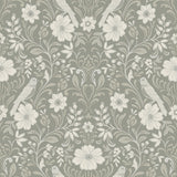 Colette Grey Wallpaper with Botanical Bird Damask - York MF4746