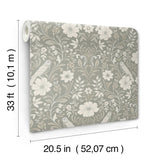 Colette Grey Wallpaper with Botanical Bird Damask - York MF4746