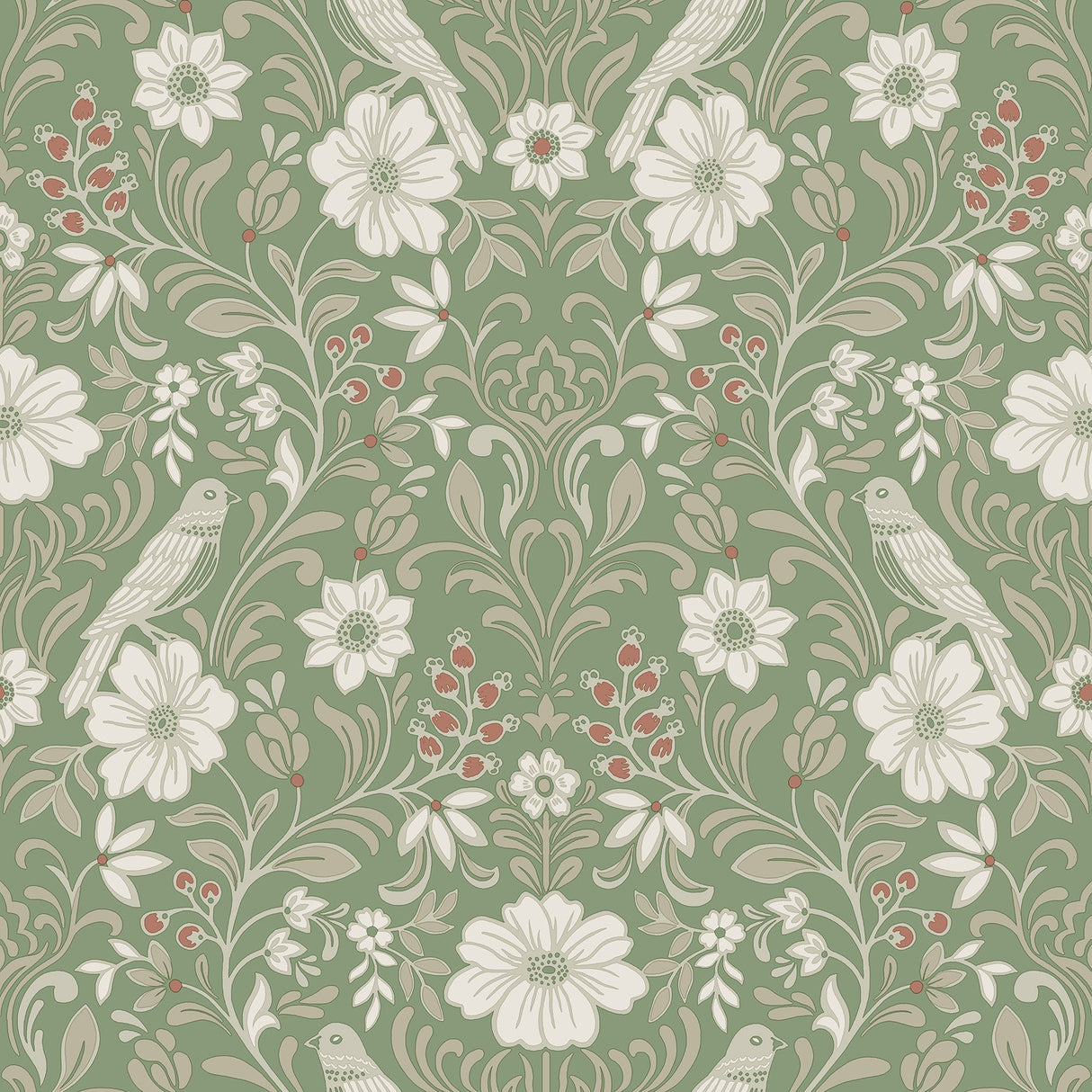 Colette Bright Green Botanical Modern Wallpaper - York MF4747