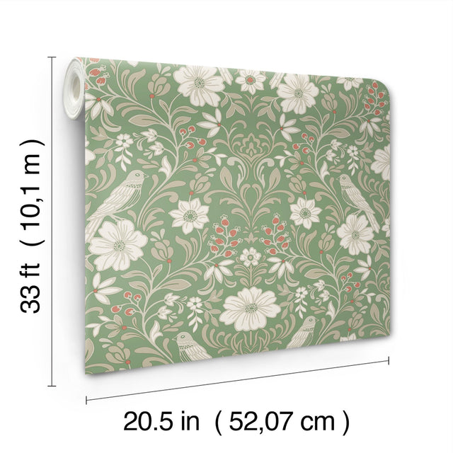 Colette Bright Green Botanical Modern Wallpaper - York MF4747