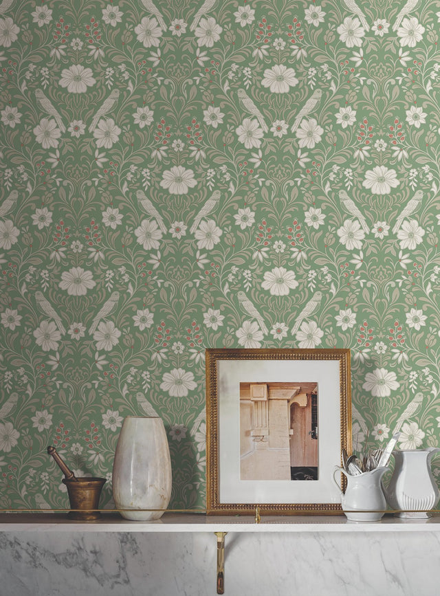 Colette Bright Green Botanical Modern Wallpaper - York MF4747