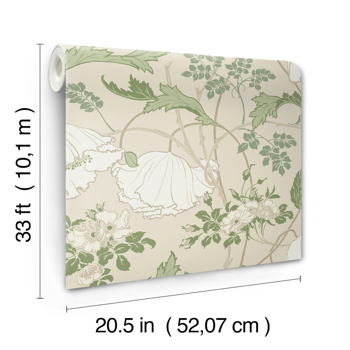 Gwendolyn Ecru & Green Floral Prepasted Wallpaper - Magnolia Home MF4751