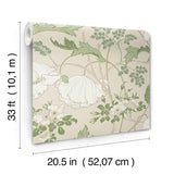 Gwendolyn Ecru & Green Floral Prepasted Wallpaper - Magnolia Home MF4751
