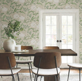 Gwendolyn Ecru & Green Floral Prepasted Wallpaper - Magnolia Home MF4751