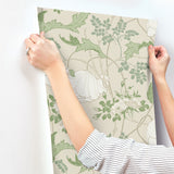 Gwendolyn Ecru & Green Floral Prepasted Wallpaper - Magnolia Home MF4751