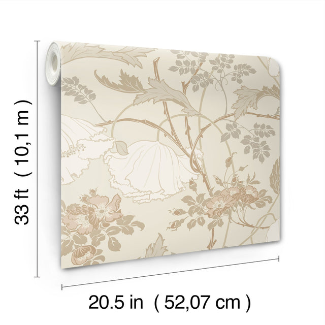 Gwendolyn Neutral & Coral Floral Wallpaper - York MF4752