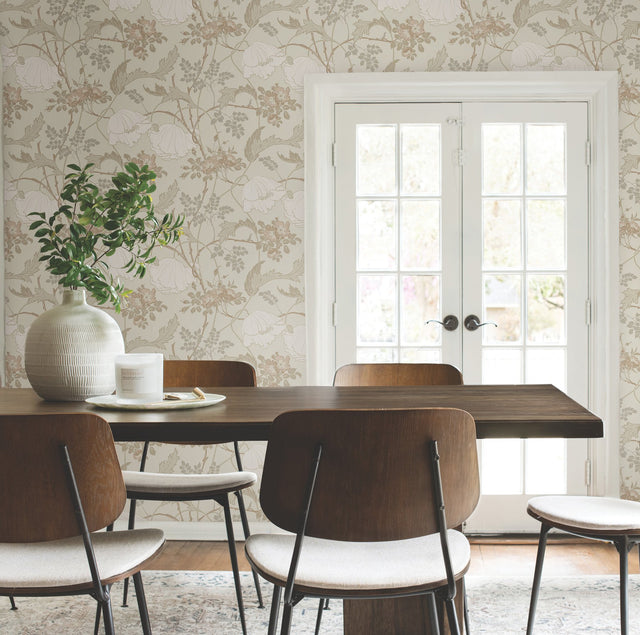 Gwendolyn Neutral & Coral Floral Wallpaper - York MF4752