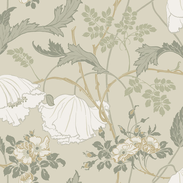 Gwendolyn Linen & Sage Floral Wallpaper with Farmhouse Style - York MF4754