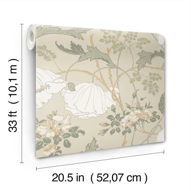 Gwendolyn Linen & Sage Floral Wallpaper with Farmhouse Style - York MF4754