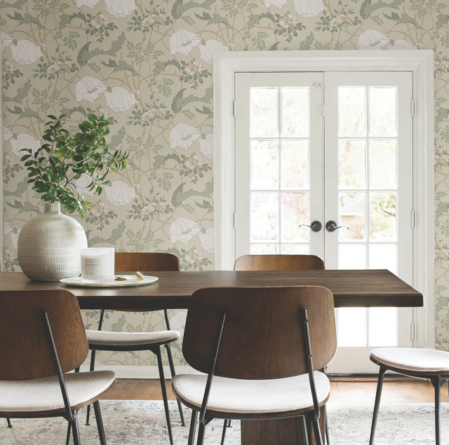 Gwendolyn Linen & Sage Floral Wallpaper with Farmhouse Style - York MF4754