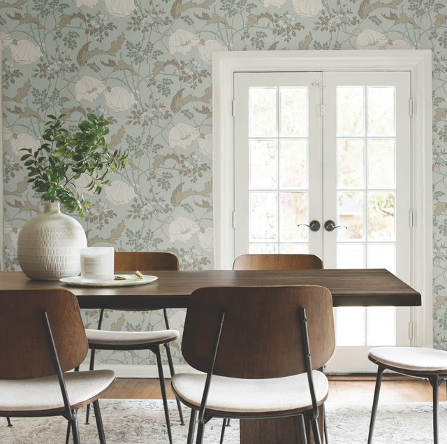 Gwendolyn Blue & Suede Floral Prepasted Wallpaper - York MF4755