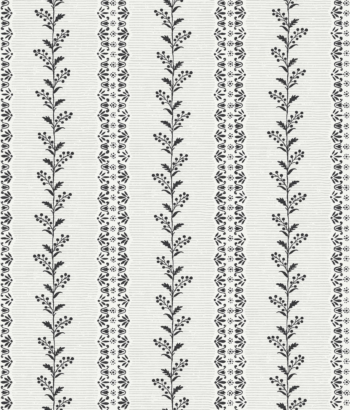 Everleigh White & Black Wallpaper with Botanical Vine Stripe - York MF4761