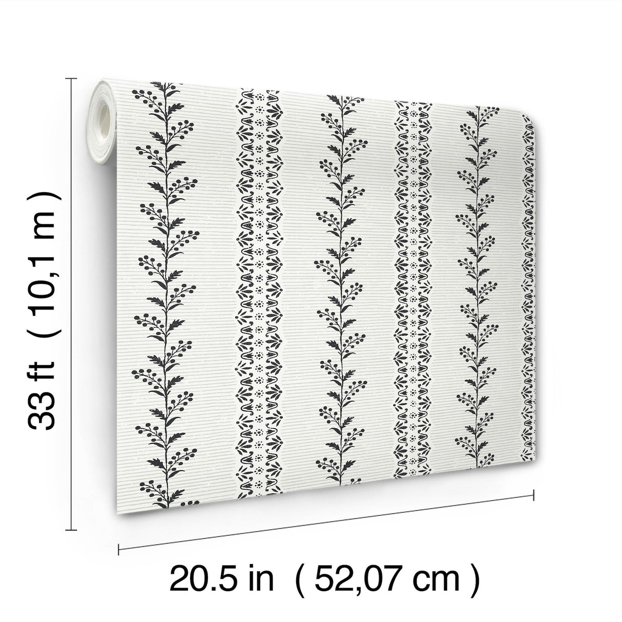 Everleigh White & Black Wallpaper with Botanical Vine Stripe - York MF4761