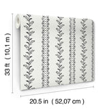 Everleigh White & Black Wallpaper with Botanical Vine Stripe - York MF4761