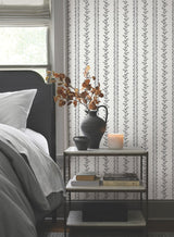 Everleigh White & Black Wallpaper with Botanical Vine Stripe - York MF4761