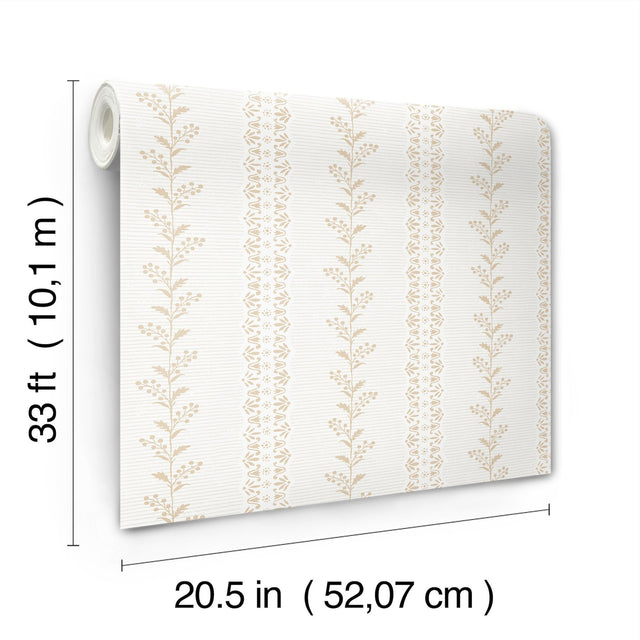 Everleigh Ochre Wallpaper with Botanical Stripe Motif - York MF4763