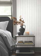 Everleigh Grey Wallpaper with Botanical Vine Stripe in Transitional Style - York MF4765