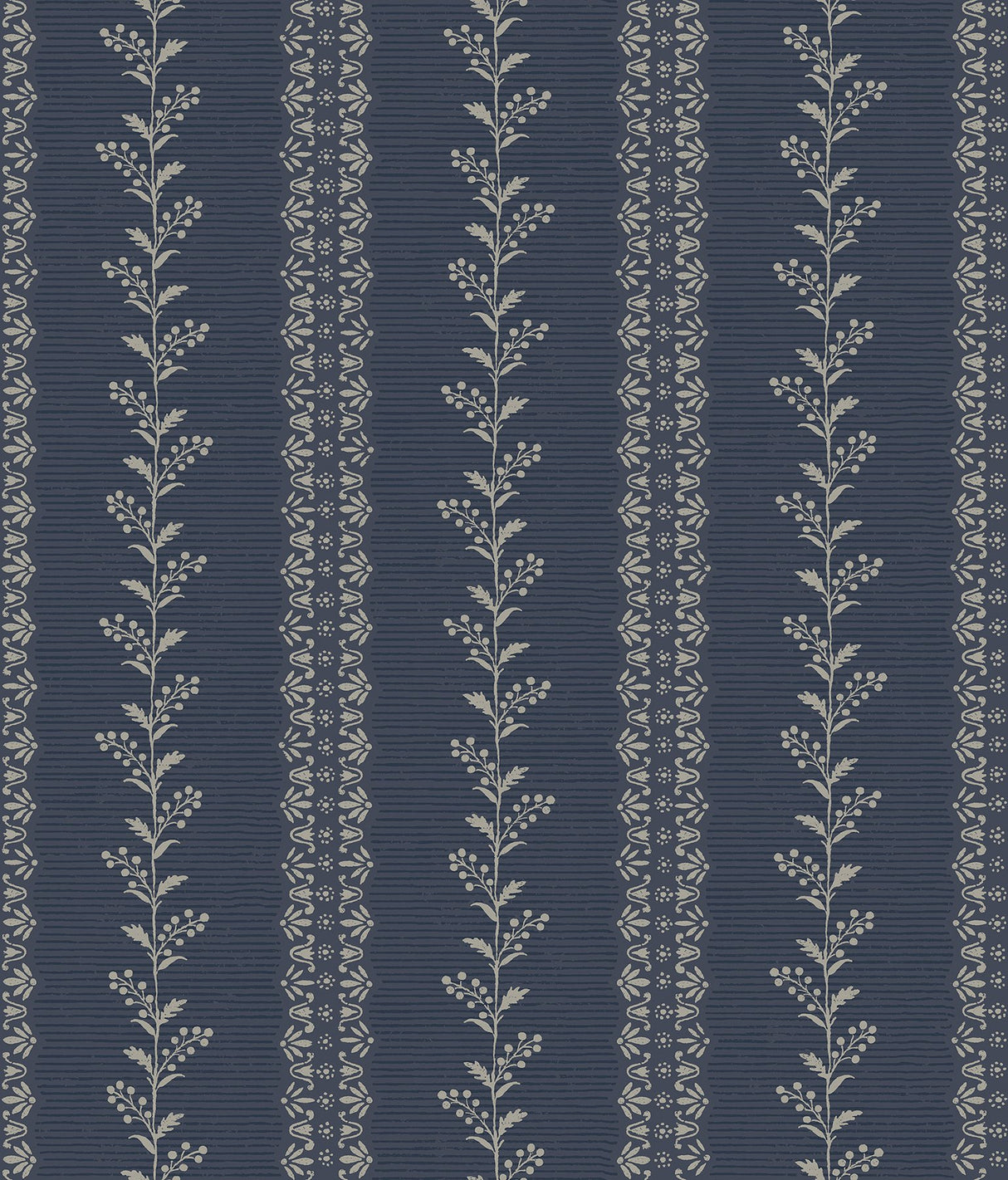 Everleigh Navy Wallpaper with Botanical Stripe Motif - York MF4766