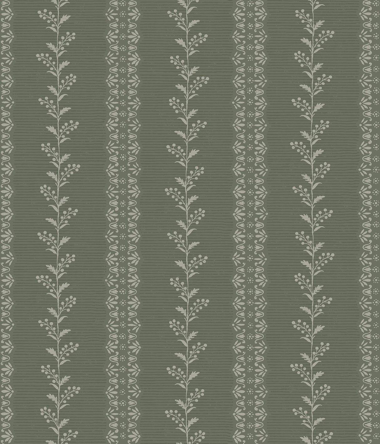 Everleigh Pine Green Wallpaper with Botanical Stripe Motif - York MF4767