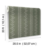 Everleigh Pine Green Wallpaper with Botanical Stripe Motif - York MF4767