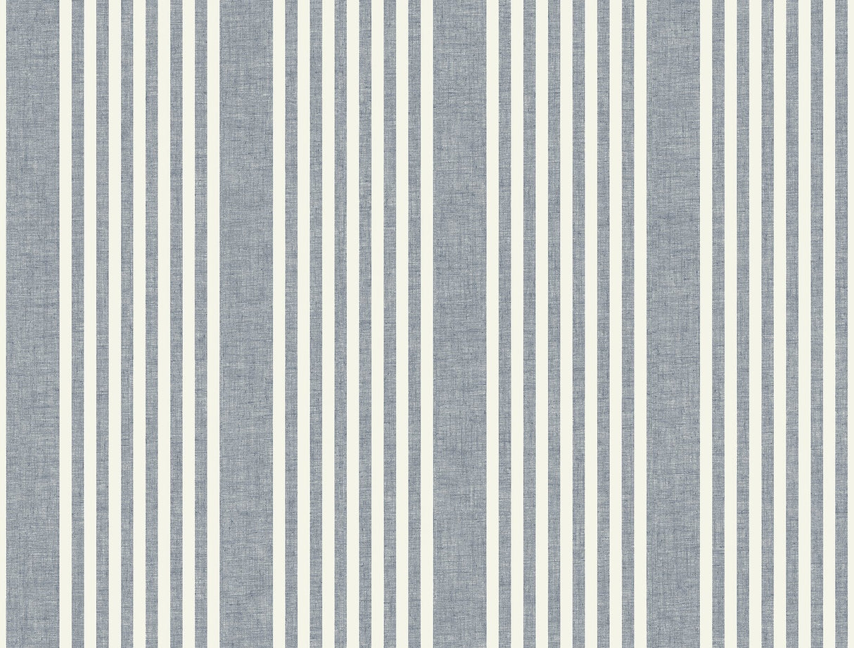 French Linen Stripe Navy Prepasted Sure Strip Farmhouse Wallpaper - York MF4768