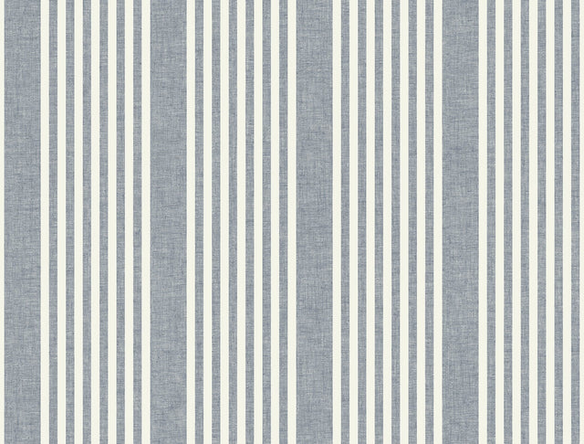 French Linen Stripe Navy Prepasted Sure Strip Farmhouse Wallpaper - York MF4768