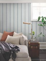 French Linen Stripe Navy Prepasted Sure Strip Farmhouse Wallpaper - York MF4768