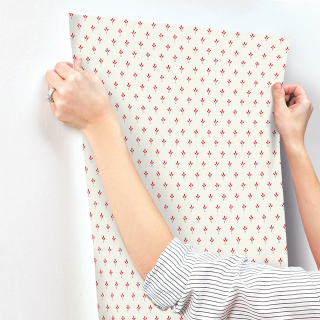 Charm Red & Cream Small Print Prepasted Wallpaper - York MF4771